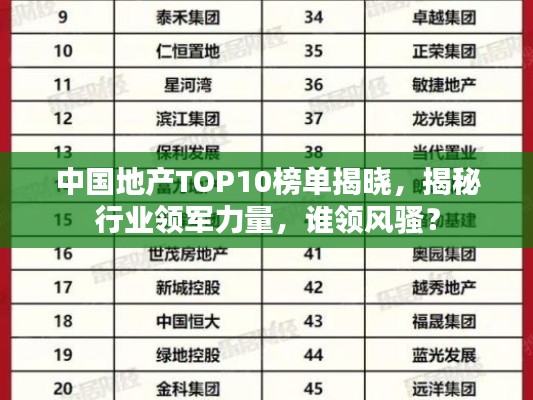 中国地产TOP10榜单揭晓,揭秘行业领军力量,谁领风骚?